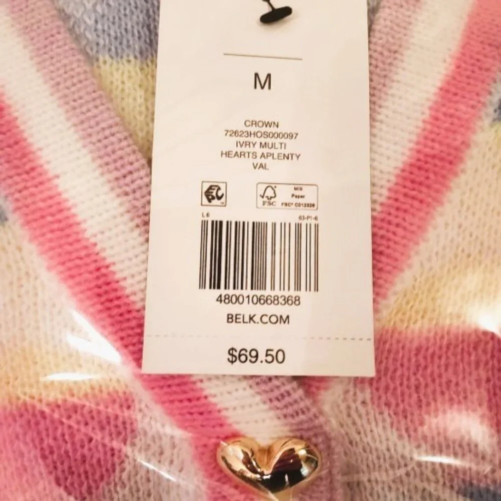 Crown & Ivy Ivory Multi Hearts Aplenty Cropped Gold Button Cardigan Size M NWT - Picture 4 of 5